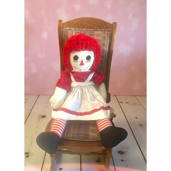 Vintage 37” Handmade Raggedy Ann Cloth Doll Calico Dress & Apron Large Oversized - Picture 2 of 6